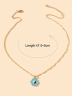 Dainty Gold Chain Yin Yang Tai Chi Blue Flower Charm Best Friends Necklace Gift