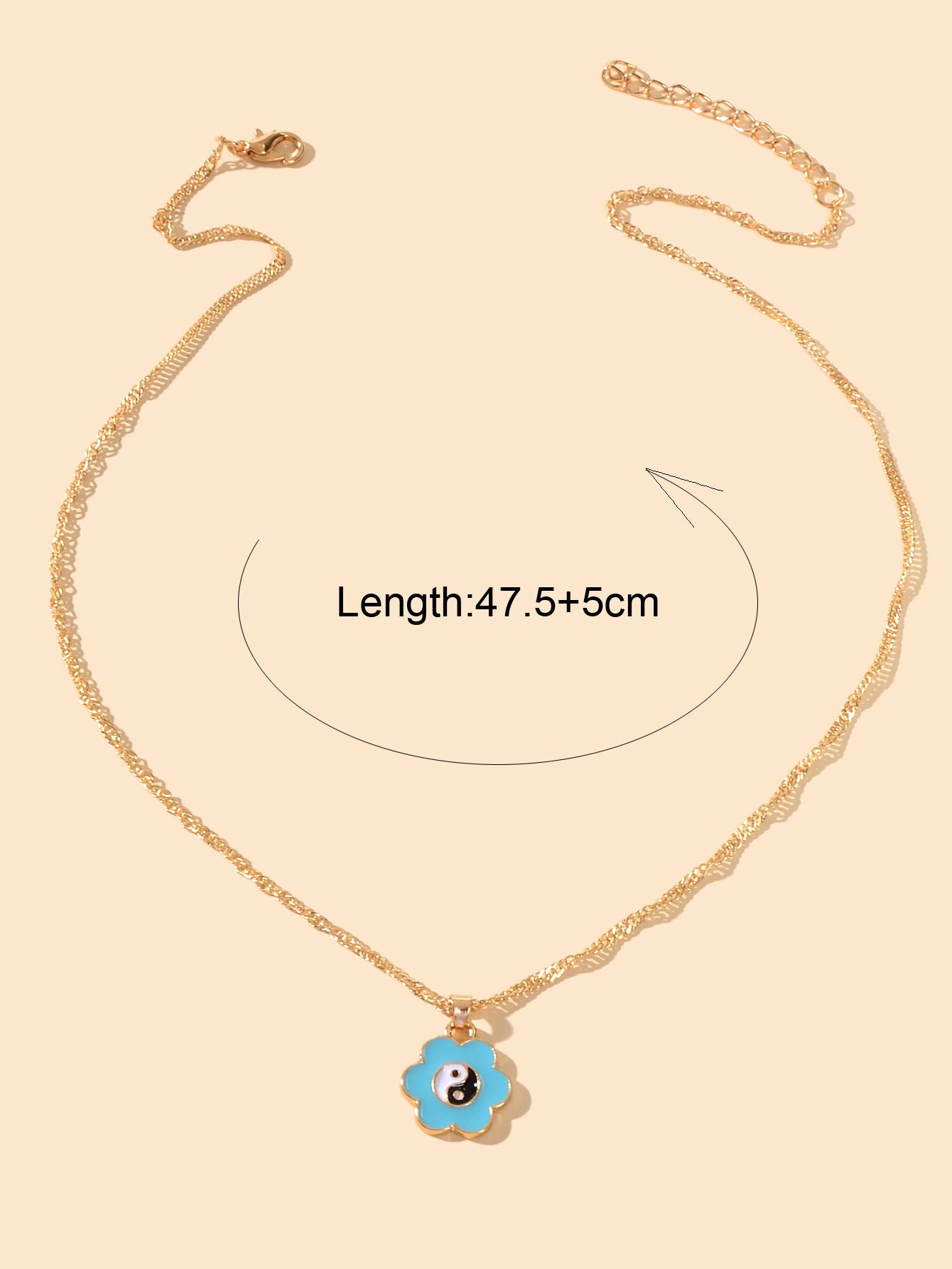 Dainty Gold Chain Yin Yang Tai Chi Blue Flower Charm Best Friends Necklace Gift
