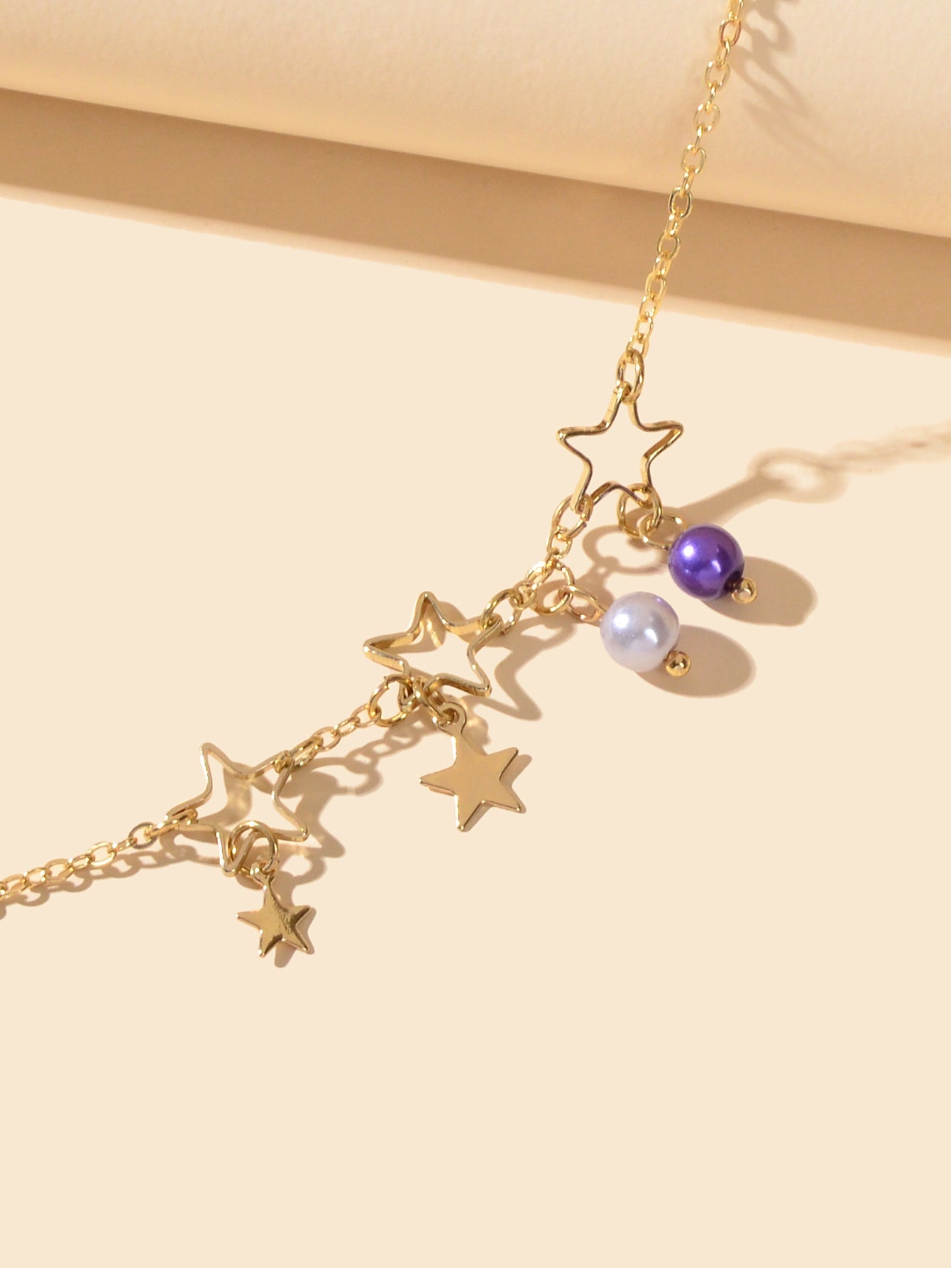 Gold Chain White Purple Beads Star Charm Trendy Bracelet Teen Ladies Jewellery-2