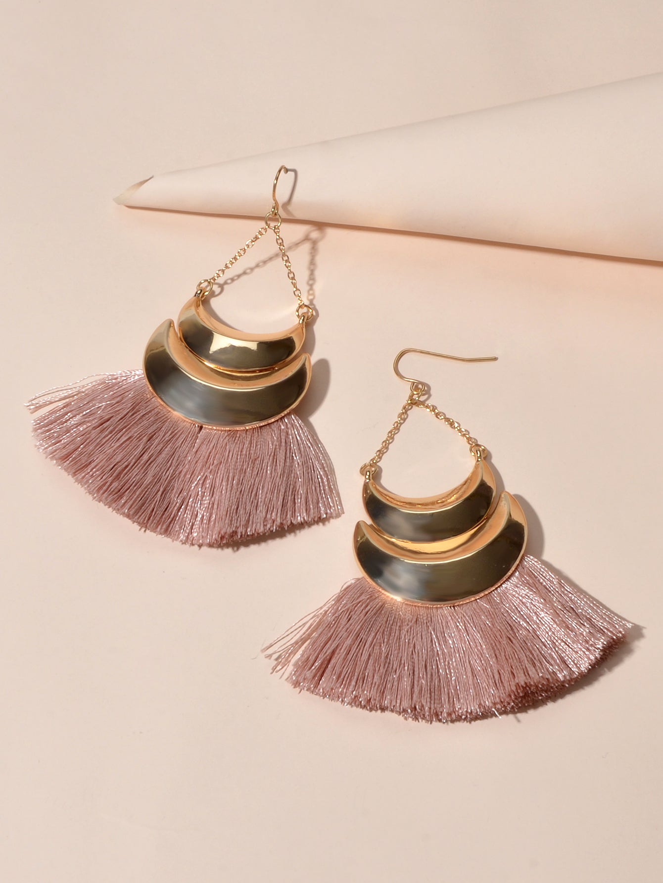 Ethnic Bohemian Traditional Jewellery Metal Pink Tassel Chunky Indian Earrings