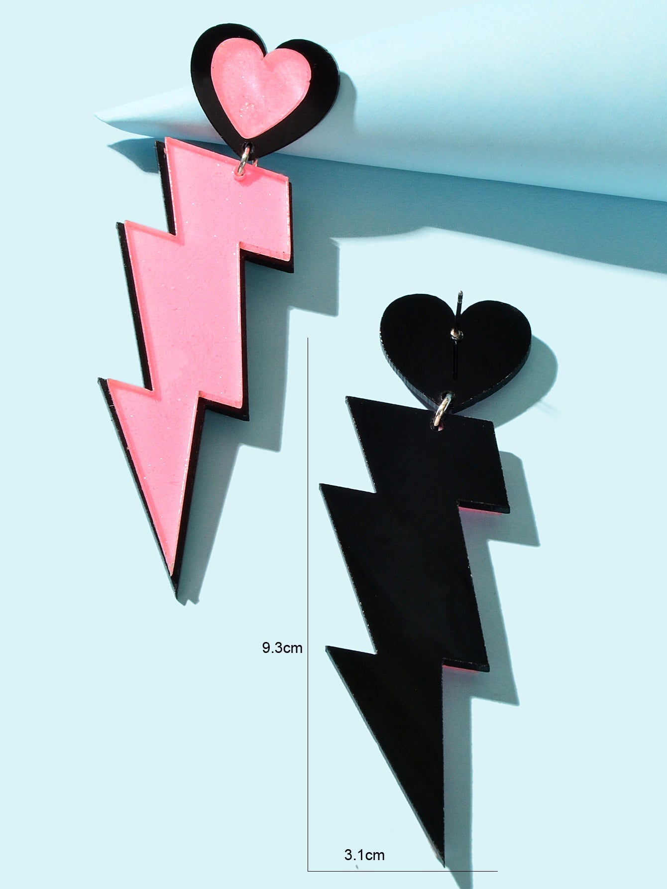 Y2K Sweet Pink Acrylic Heart Lightning Long Pendant Dangle Earrings for Dating-3