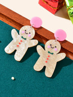 Lovely Acrylic Gingerbread Man Dangle Earrings Girl Christmas Festival Jewellery