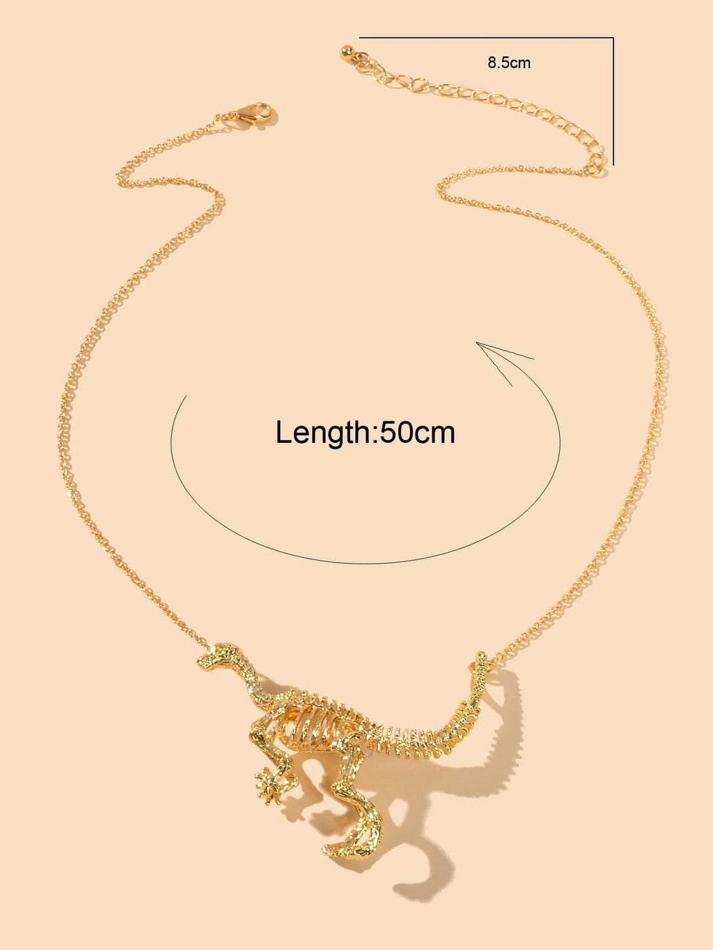 Punk Jewellery Gold Chain Dinosaur Skeleton Statement Pendant Necklace Accessory