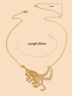 Punk Jewellery Gold Chain Dinosaur Skeleton Statement Pendant Necklace Accessory