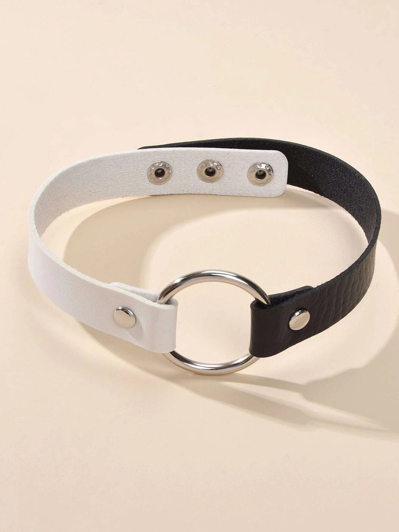 Gothic 90s Silver PU Leather Punk Tattoo Choker Necklace Round Circle Collar-2