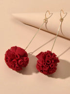 Red Flower Ball Drop Dangle Earrings Beautiful Women Girls Accessories Jewellery-2