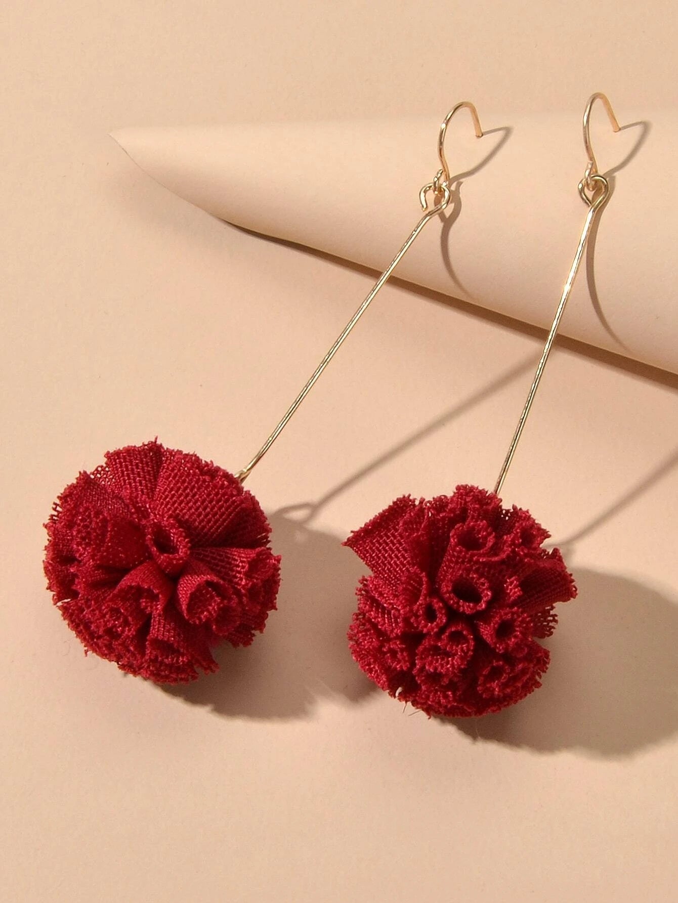 Red Flower Ball Drop Dangle Earrings Beautiful Women Girls Accessories Jewellery-2