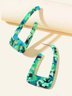 Statement Mottled Green Resin Geometric Dangle Polygonal Bohemian Earrings Gift