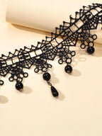 Gothic Black Lace Flower Halloween Water Drop Punk 90s Tattoo Choker Necklace