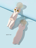 Cartoon Design Gray Resin Acrylic Cat Big Earrings Personality Women Accessories-2