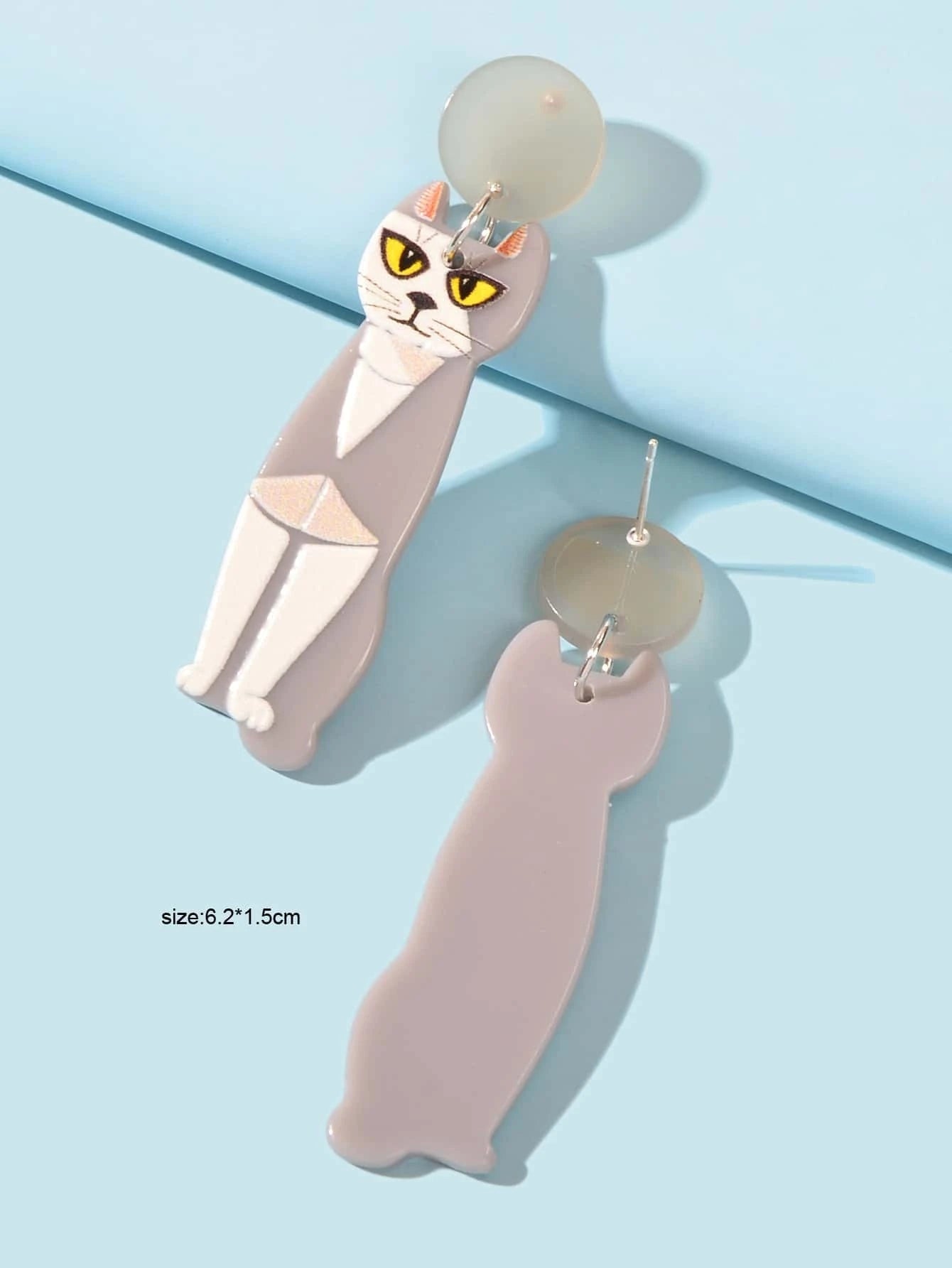 Cartoon Design Gray Resin Acrylic Cat Big Earrings Personality Women Accessories-2