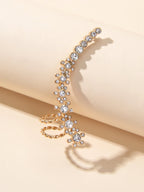 Full Rhinestone Cartilage Gold Flower Crawler Cuff Studs Climber Earrings 1 pc-3