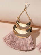 Ethnic Bohemian Traditional Jewellery Metal Pink Tassel Chunky Indian Earrings