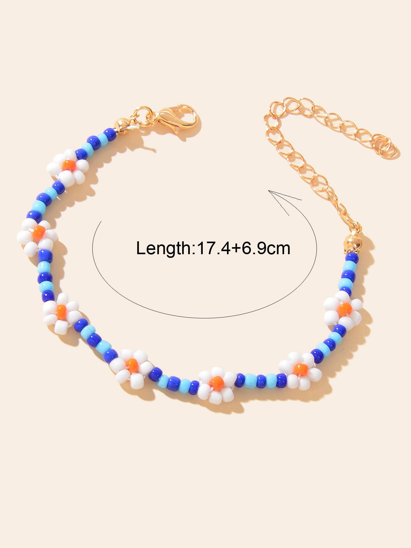 Bohemian Handmade Blue White Beaded Braided Flower Beach Anklet Foot Jewellery-3