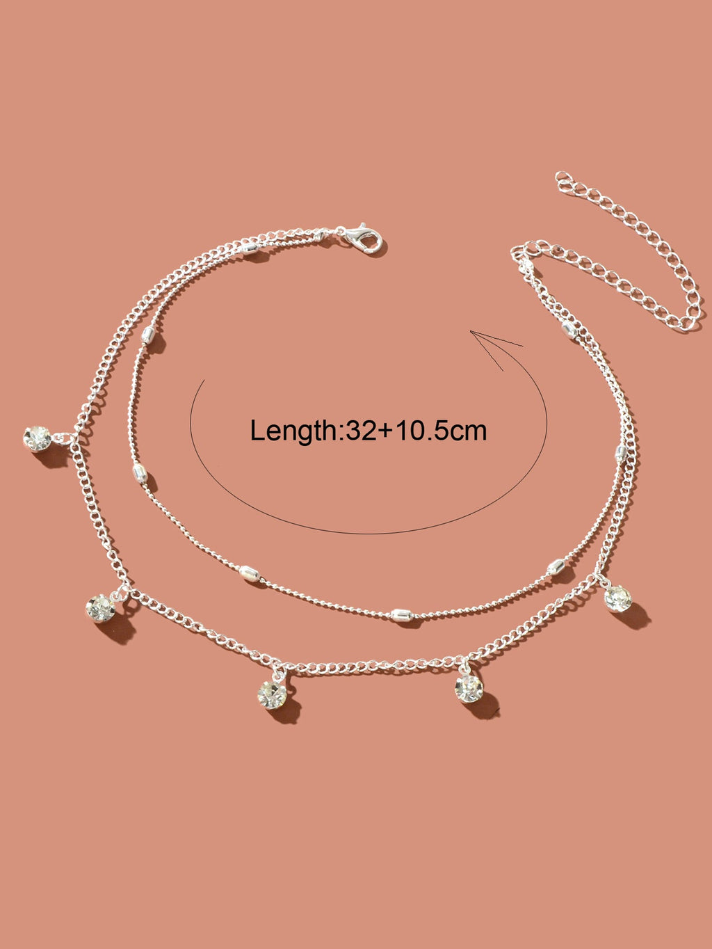 Dainty Adjustable Layer Gold Silver Chain Rhinestone Charm Clavicle Necklace-3