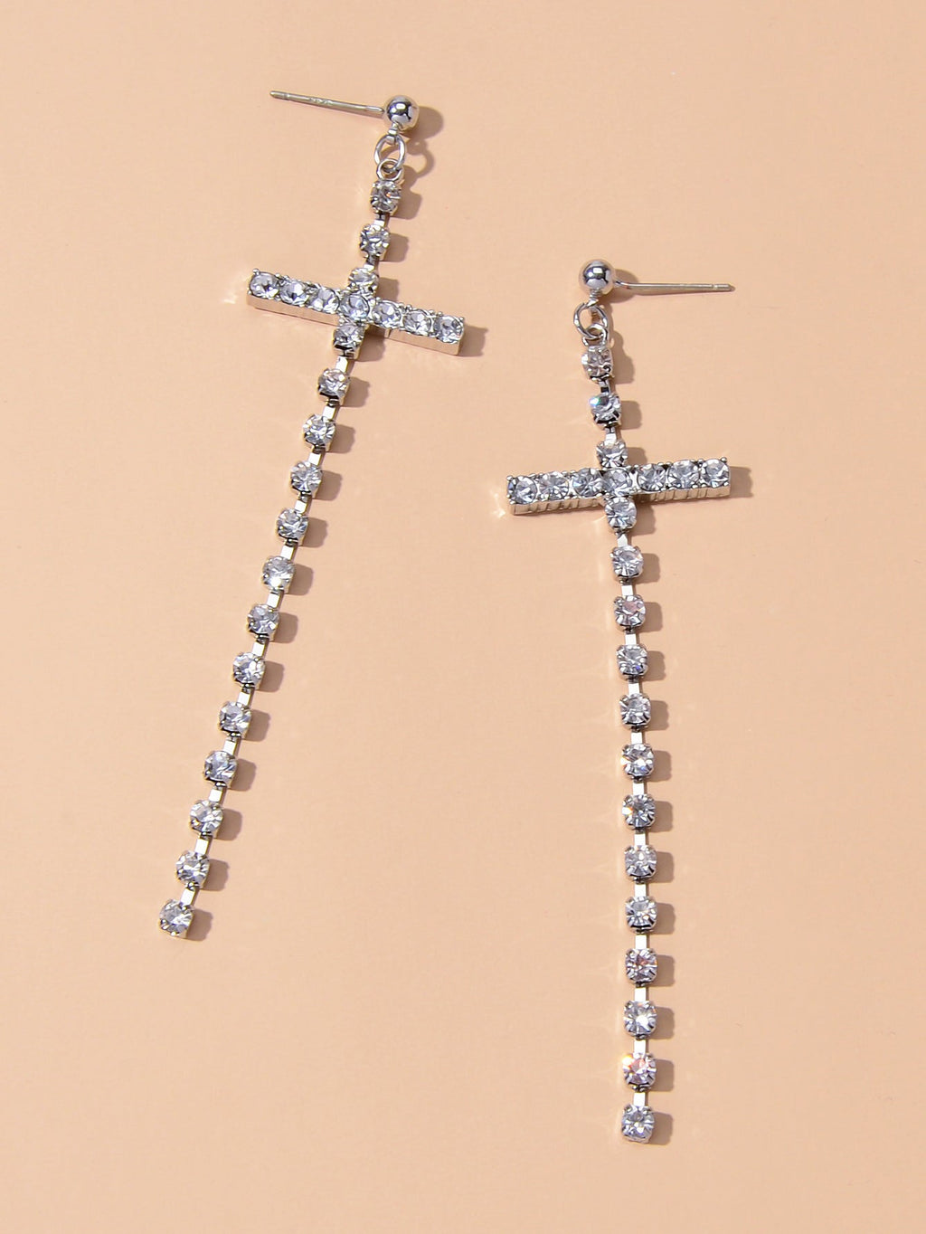 New Style Shining Full Rhinestone Long Silver Chain Cross Dangle Earrings Women-3