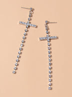 New Style Shining Full Rhinestone Long Silver Chain Cross Dangle Earrings Women-3
