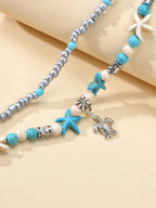 AU Stock Ethnic Foot Beach Turquoise Starfish Double layer Anklet Bracelet Gift