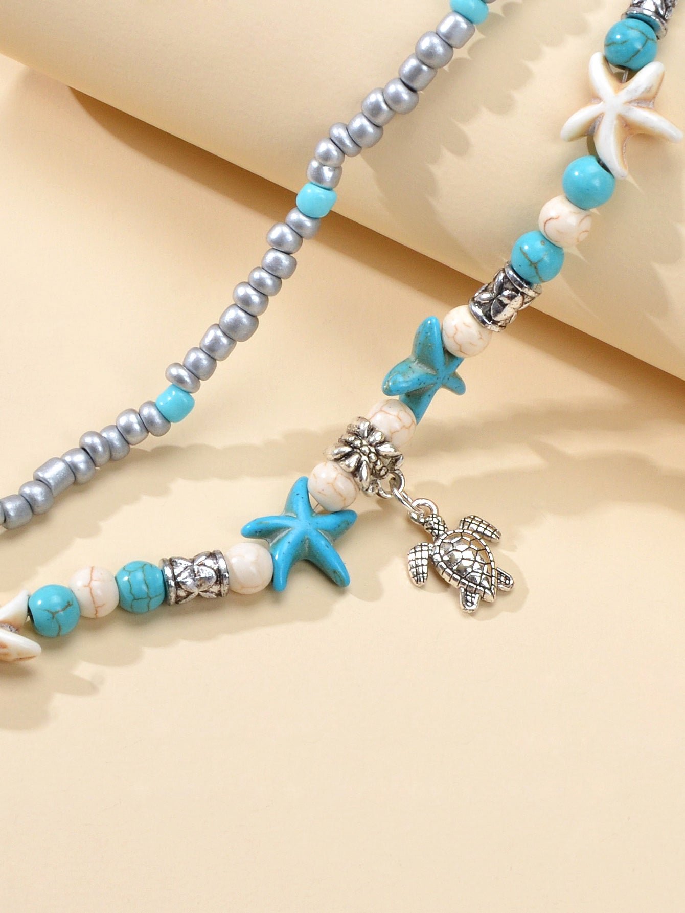AU Stock Ethnic Foot Beach Turquoise Starfish Double layer Anklet Bracelet Gift