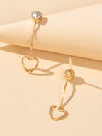 Female Jewellery Simulated Zircon Gold Chain Love Heart Charm Pendant Earrings-3