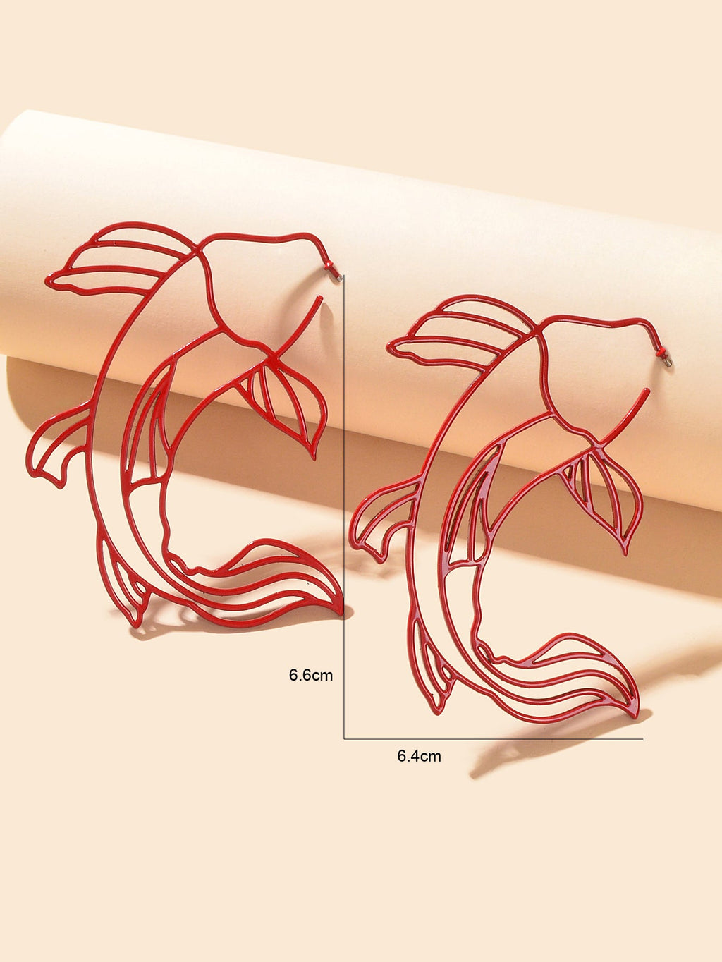 Personality Red Hollow Fish Stud Exaggerated Earrings Party Decoration for Women-3