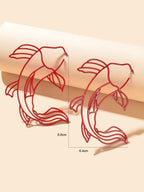 Personality Red Hollow Fish Stud Exaggerated Earrings Party Decoration for Women-3