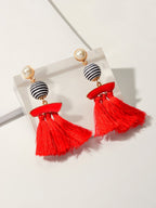 Bohemian Jewellery Ball Black Beige Tassel Dangle Traditional Ethnic Earrings-3