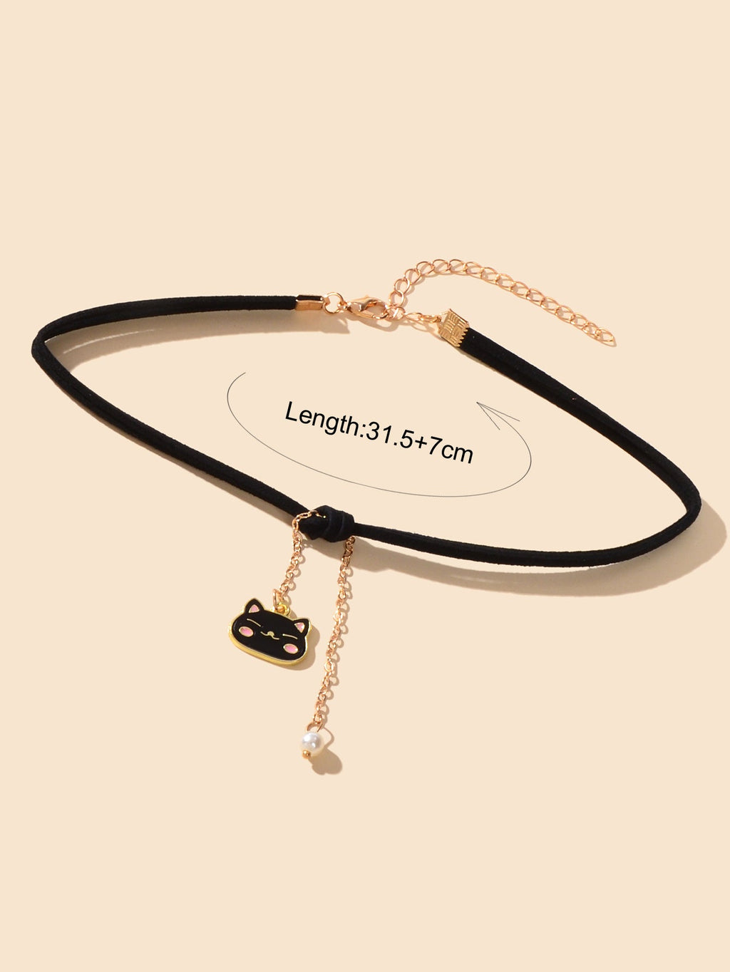 Black Choker Gold Chain Pearl Cat Charm Necklace Lovely Short Women Party Collar