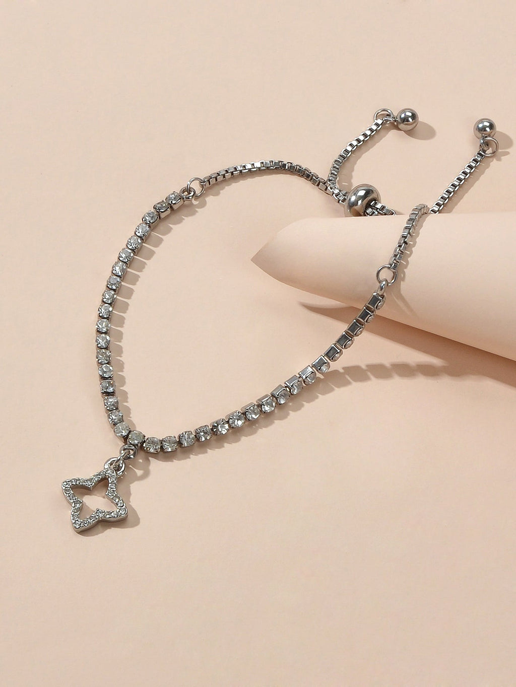 Luxury Full Rhinestone Shining Flower Charm Classic Tennis Adjustable Bracelet