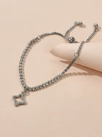 Luxury Full Rhinestone Shining Flower Charm Classic Tennis Adjustable Bracelet