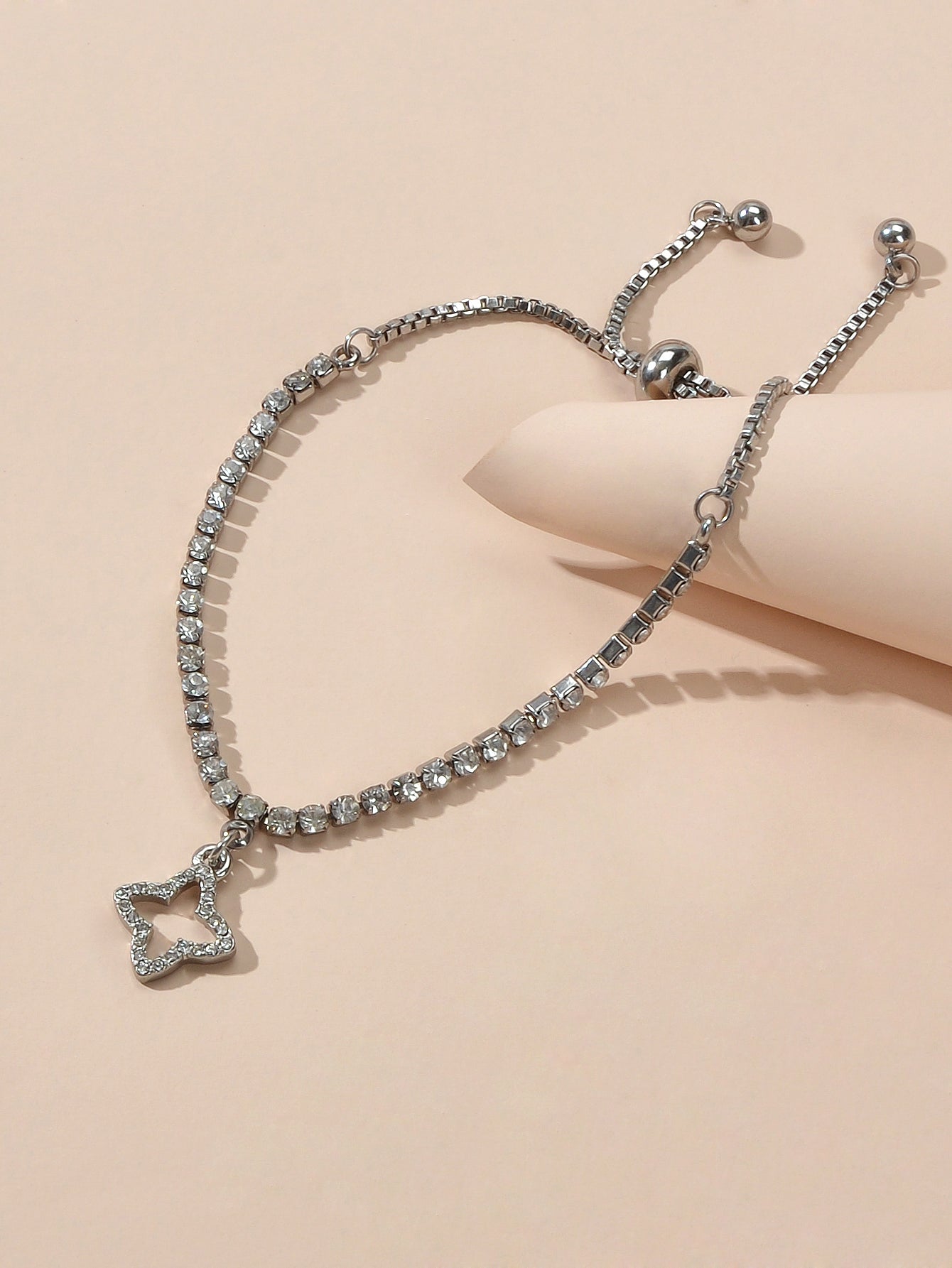 Luxury Full Rhinestone Shining Flower Charm Classic Tennis Adjustable Bracelet