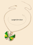 Boho Chic Silver Chain Rhinestone Blue Green Insect Butterfly Pendant Necklace-3