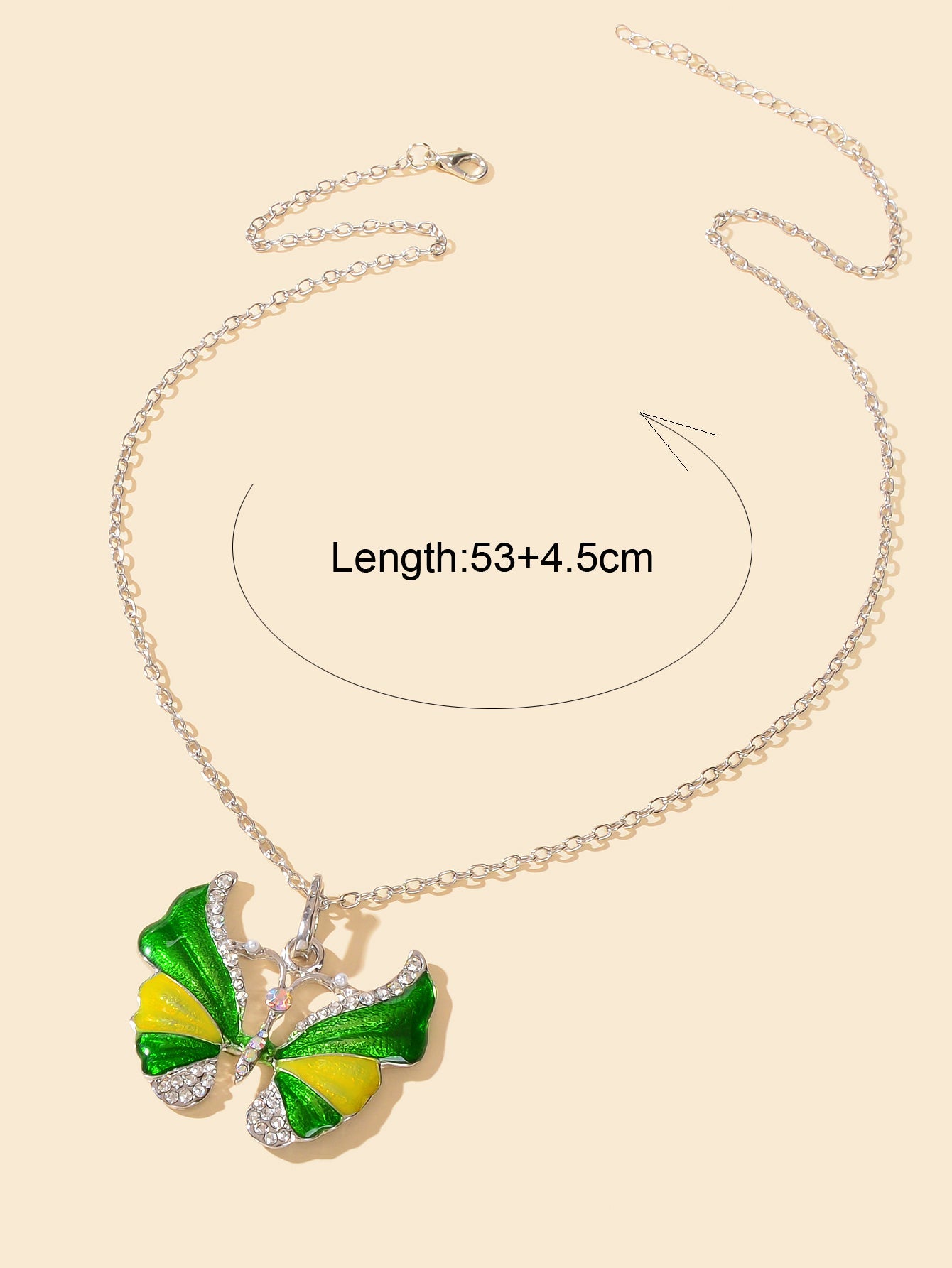 Boho Chic Silver Chain Rhinestone Blue Green Insect Butterfly Pendant Necklace-3