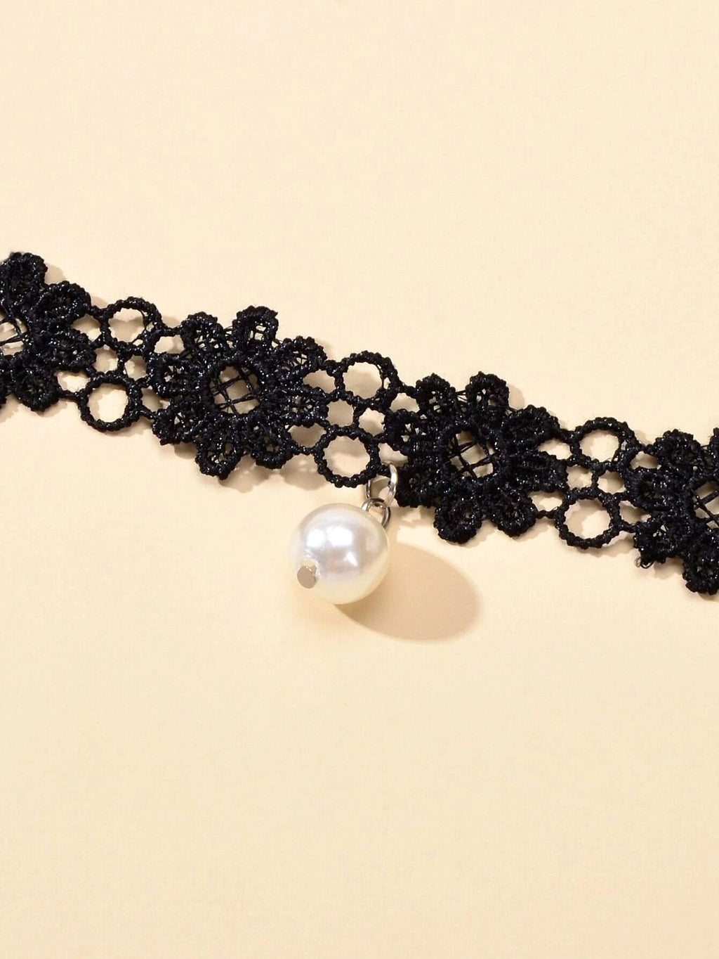 Black Elastic Pearl Charm Lace Flower Boho Gothic 90s Tattoo Choker Retro Collar-3