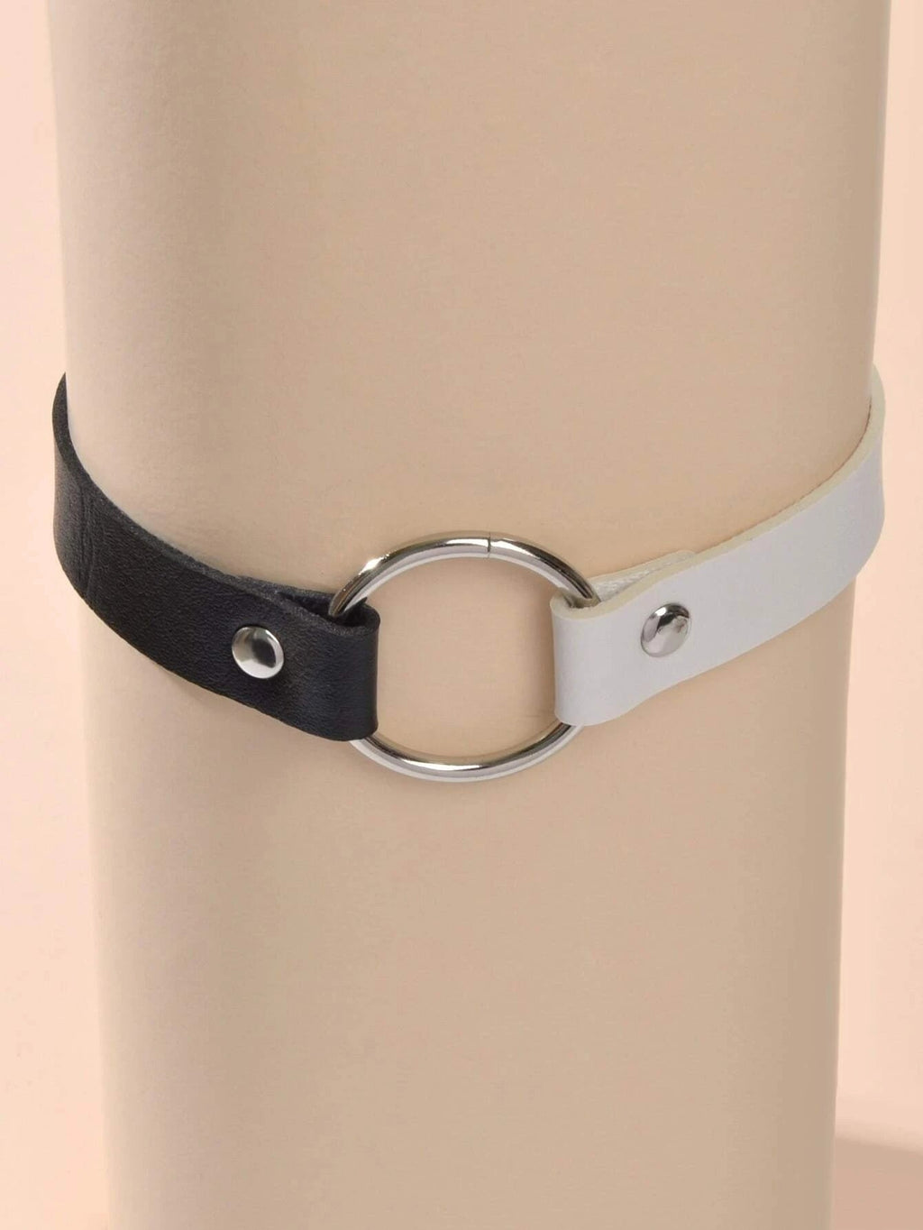 Gothic 90s Silver PU Leather Punk Tattoo Choker Necklace Round Circle Collar-3