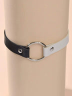Gothic 90s Silver PU Leather Punk Tattoo Choker Necklace Round Circle Collar-3