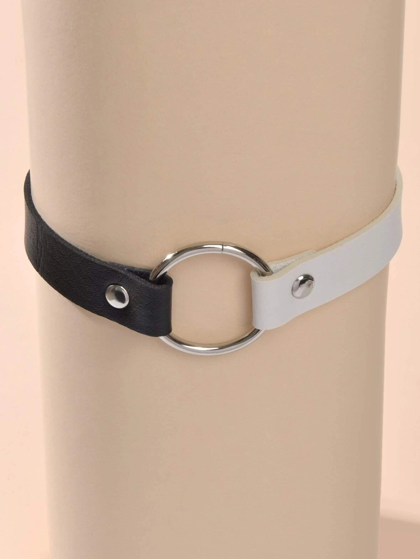 Gothic 90s Silver PU Leather Punk Tattoo Choker Necklace Round Circle Collar-3