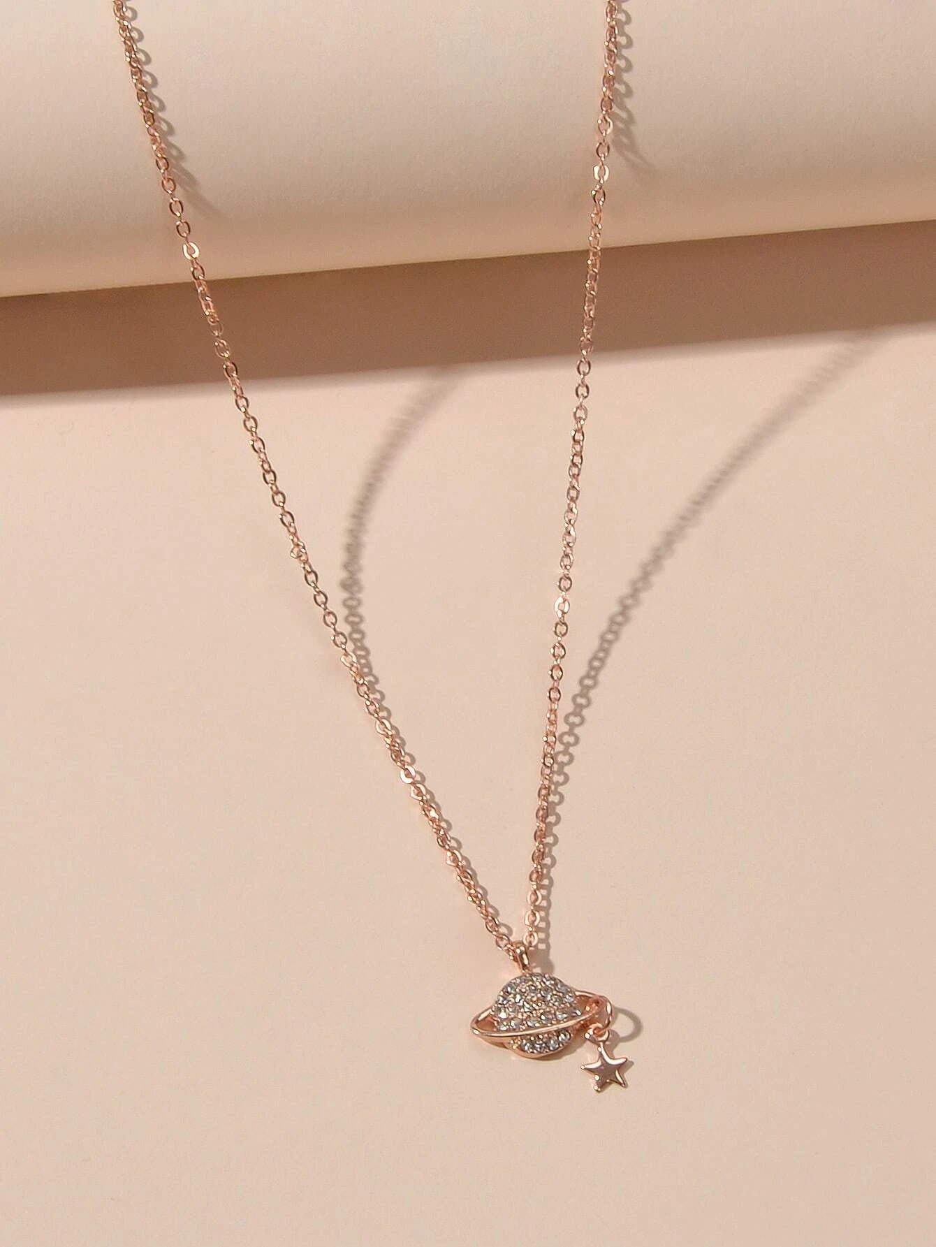 Rhinestone Star Planet Globe Pendant Necklace Women Teens Girl Jewellery Gift
