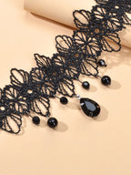 Black Lace Flower Water Drop Gothic 90s Tattoo Choker Necklace Halloween Jewelry