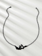 Halloween Jewellery Black Acrylic Bat Statement Pendant Punk Necklace Accessory-4
