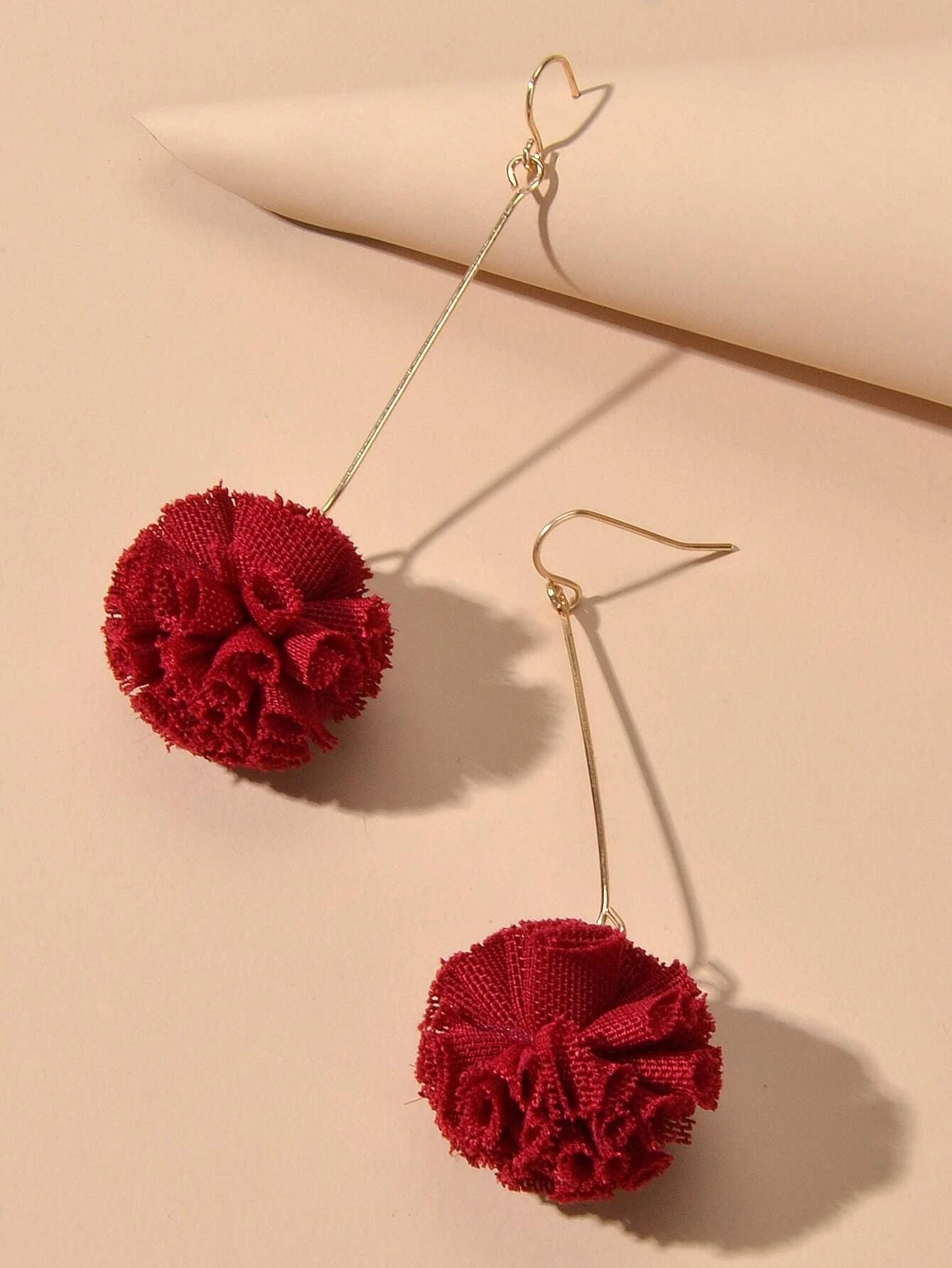 Red Flower Ball Drop Dangle Earrings Beautiful Women Girls Accessories Jewellery-3