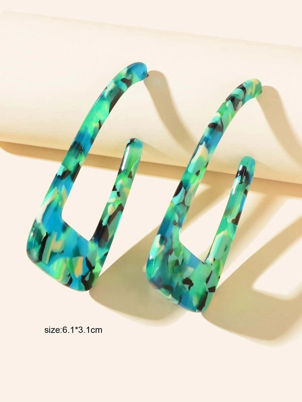 Statement Mottled Green Resin Geometric Dangle Polygonal Bohemian Earrings Gift