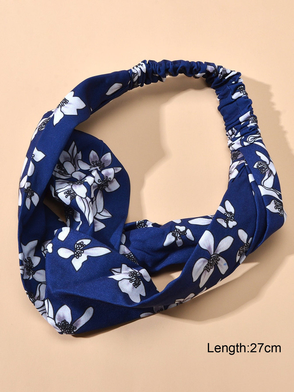 Ethnic Wide Headband White Flower Blue Stretch Elastic Turbans Stylish Hair Band-4