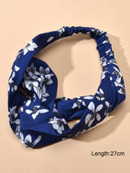 Ethnic Wide Headband White Flower Blue Stretch Elastic Turbans Stylish Hair Band-4