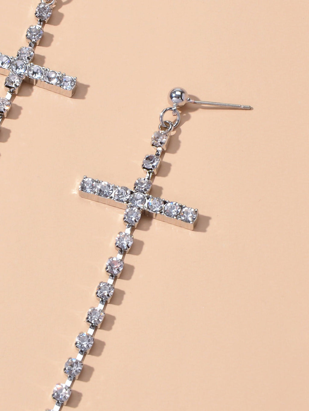 New Style Shining Full Rhinestone Long Silver Chain Cross Dangle Earrings Women-4
