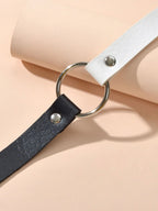 Gothic 90s Silver PU Leather Punk Tattoo Choker Necklace Round Circle Collar-4