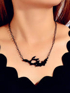Halloween Jewellery Black Acrylic Bat Statement Pendant Punk Necklace Accessory-0