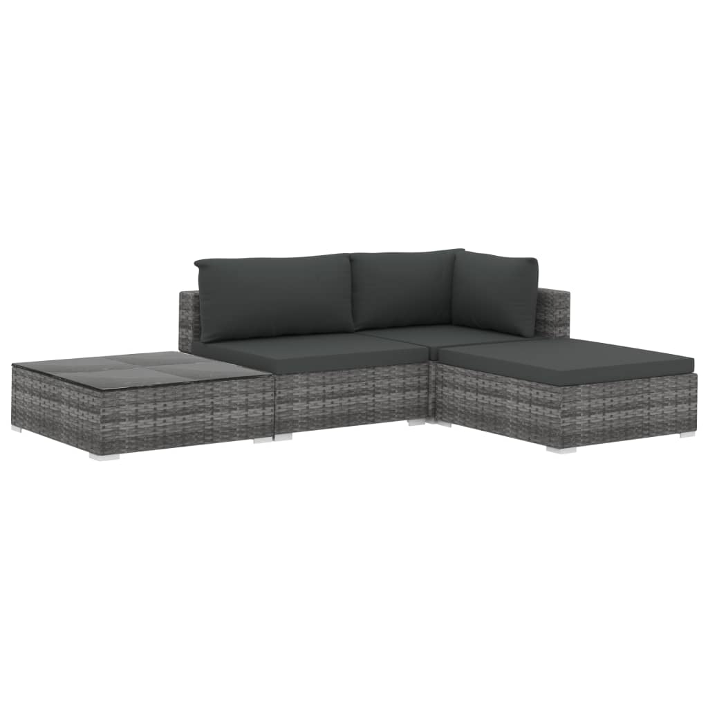 NNEVL 4 Piece Garden Lounge Set with Cushions Poly Rattan Grey