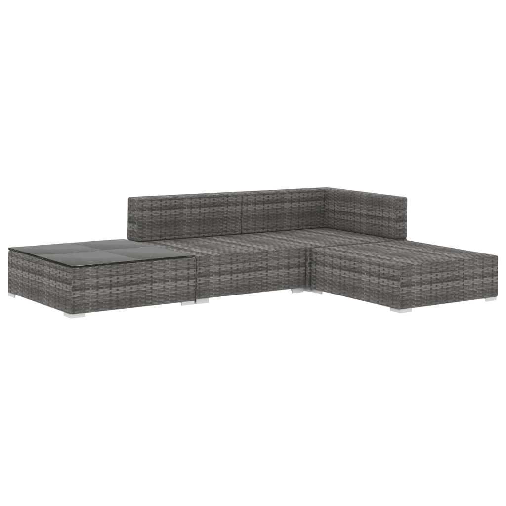 NNEVL 4 Piece Garden Lounge Set with Cushions Poly Rattan Grey
