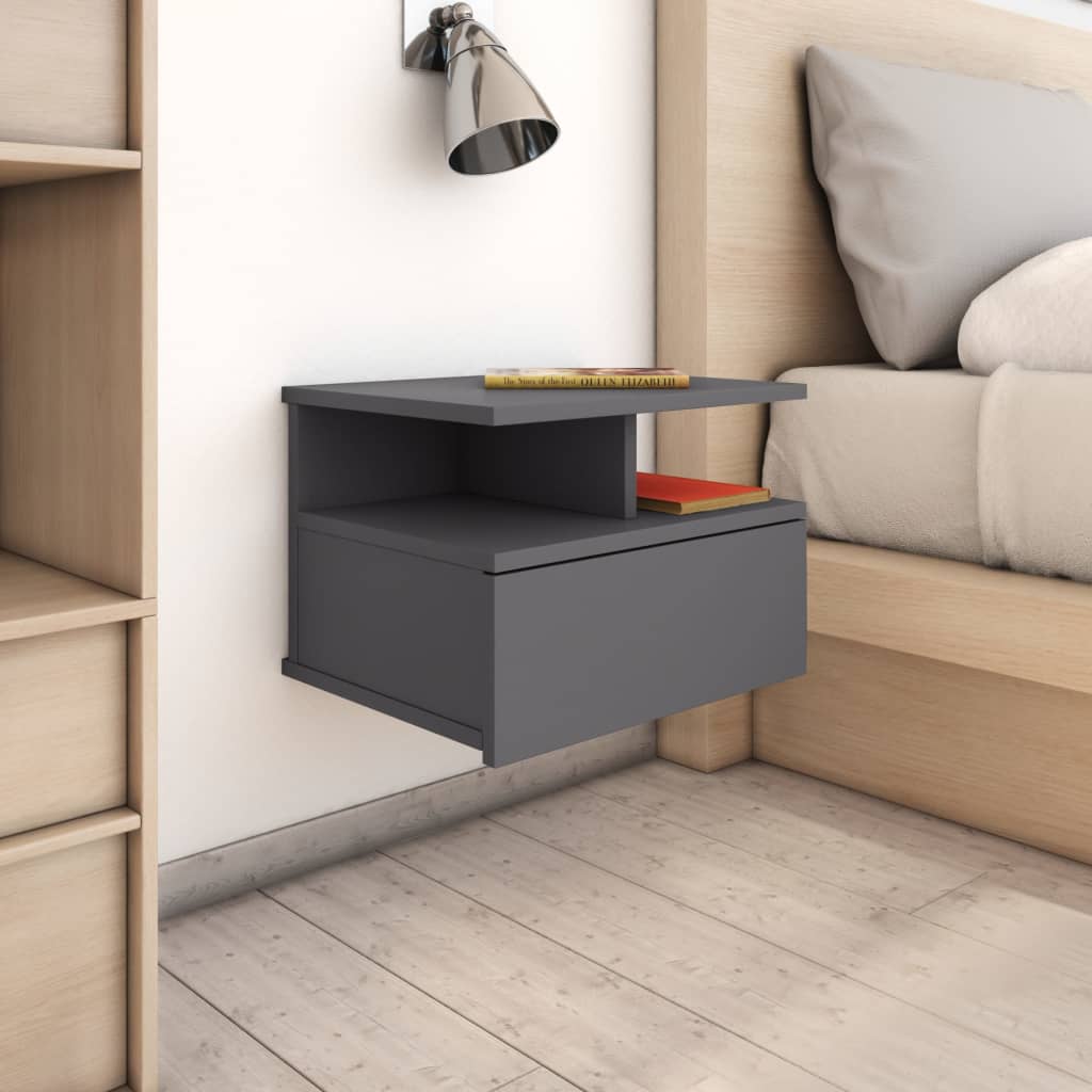 NNEVL Floating Nightstand High Gloss Grey 40x31x27cm Chipboard
